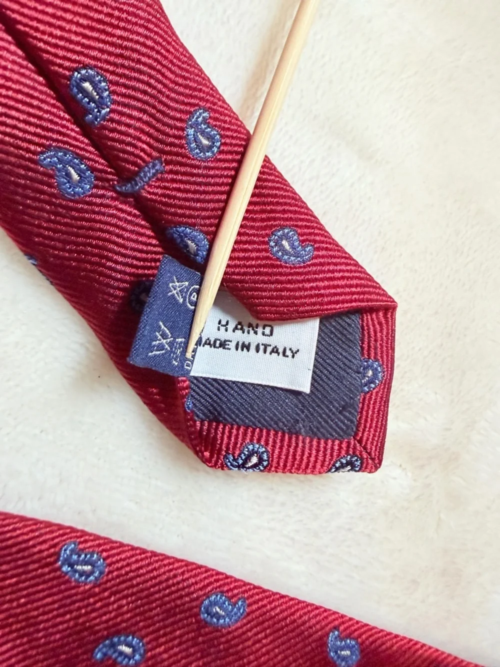 Barneys New York Red Silk Tie with Blue‎ Paisley Accents